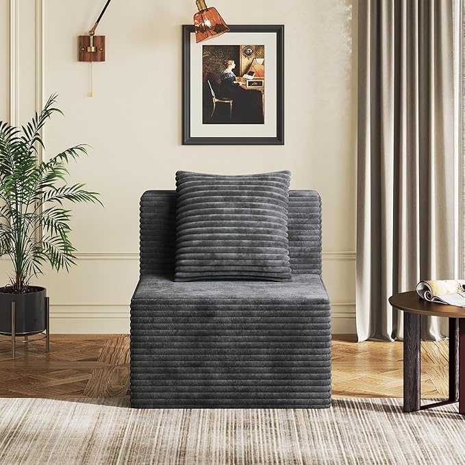 WLIVE 32'' Boneless Couch for Living Room, Modular Sectional Sofa, Cloud Memory Foam Couch L Shape with Chaise, Grey