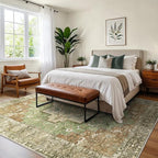GENIMO 5x7 Area Rugs for Living Room, Machine Washable Rug, Non Slip Indoor Vintage Rug, Low Pile Lightweight Chenille Print Carpet for Bedroom Dining Room Home Office, Muted Green Brown
