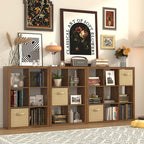 furtble Bookshelf with Storage Bins, 8-Cube Storage Organizer, Modern Wood Open Bookcase, Multifunctional Display Shelf for Living Room, Bedroom, Home Office, Classic Oak