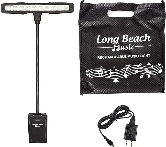 Rechargeable Clip-on Music Stand Orchestra Light- 10 Bright LEDs- Includes USB Cord, Wall Plug, and Carrying Bag- Also for Reading, DJs, Artists, Crafting
