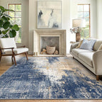 GENIMO Washable Area Rugs for Living Room, 8x10 Modern Non Slip Rugs, Low Pile Lightweight Soft Print Rug for Bedroom, Dining Room, Home Office, Washed Navy Blue