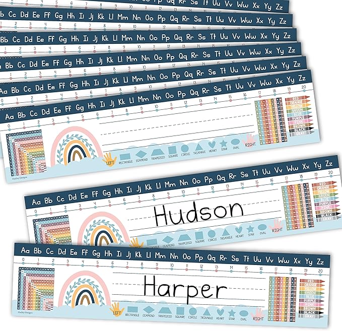 Desk Name Tags for Classroom -25 Student Name Plates for Classroom Kindergarten, Preschool, 1st, 2nd & 3rd Grade, 13x3 Teacher Nameplates for Student Desks, Boho Nametags