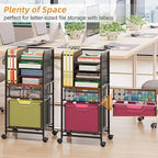 Feyejade 6-Tier Rolling File Cart with 2 Drawers, File Cabinet Organizer for Hanging File Folders, Letter-Size File Storage with Wheels, Multi-Layer Mobile Filing Cabinet for Office and Home