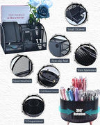 LXEVIHK 20Pcs Black Desk Organizers and Accessories With Mesh Desk Organizer and 360°Rotating Pen Holder and a Lot of Office Black Office Supplies Beautifully Presented in a Gift Box