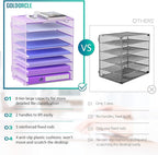 8 Tier Paper Letter Tray Organizer with Handles, Mesh Desk File Holder Storage Organization for Home School Classroom & Office (Purple)