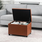 Joveco 24" Leather Storage Ottoman Bench, Rectangle Foot Rest Stool for Living Room, Bedroom, Entryway, Cognac Brown