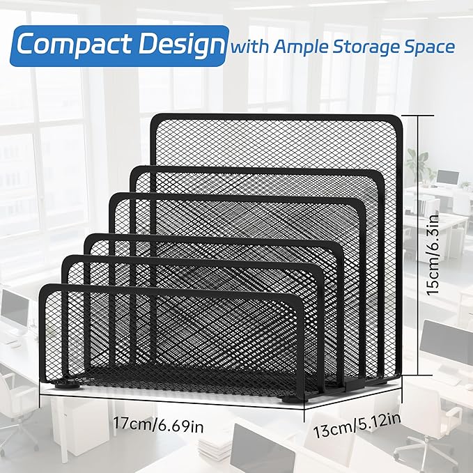 ReePlan Mail Organizer with 5 Slot, Metal Mail Holder for Desk, Office File Holder Letter Organizer for Mails (Black)