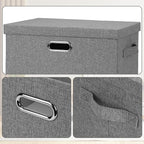 Graciadeco Large 17" 36 Quart Collapsible Stackable Storage Bins with Lids, 3 Packs Grey Linen Fabric Closet Boxes with Lids, Storage Cube Baskets Container Organizers for Bedroom Office(17 x12 x11)