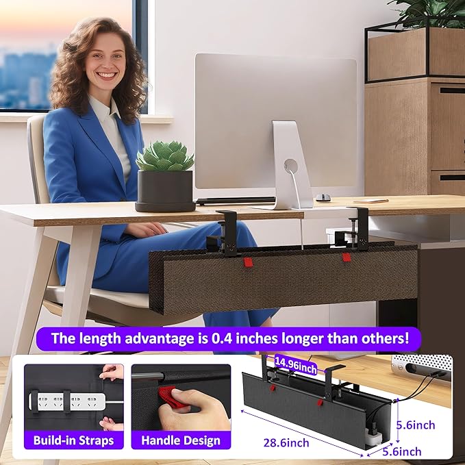 Cotohim Under Desk Cable Management Tray - Under Desk Cord Management - Clamp/Screw Mount - Fabric Wire Management - Cable Raceways Tray Cord Hiders for Office/Home (Black, 28.6"×5.6")