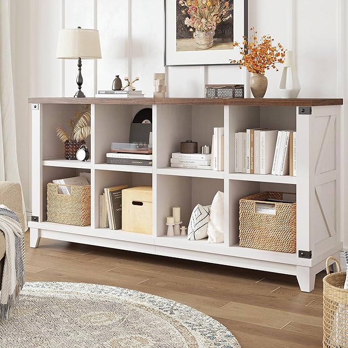 EnHomee 8 Cube Storage Organizer, Cube Organizer with Storage, Book Shelf for Bedroom and Home Office,White,Wood