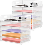 2 Pack 5-Tier White Desk Organizer with Handle Mesh Desk File/Paper Organizer Letter Tray for Office, School and Home Easy Installation