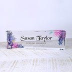 Artblox Office Desk Name Plate Personalized | Custom Name Plates for Desks | Leaf Purple Design On Clear Acrylic Glass | Office Desk Decor - (8" x 2.5")