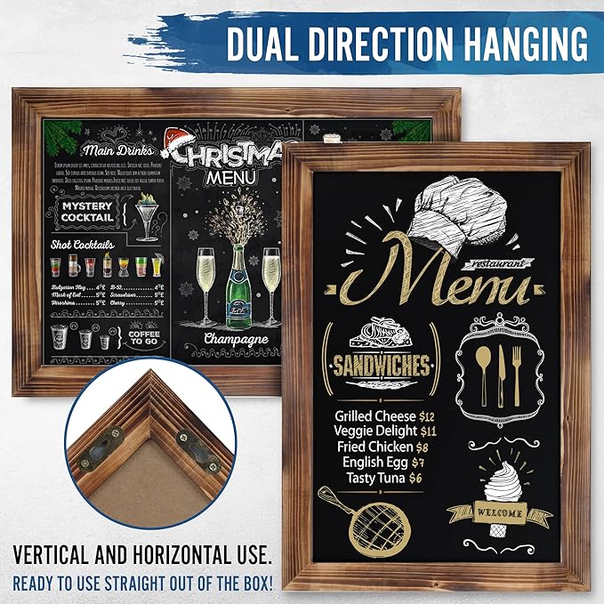HBCY Creations 20" X 30" Torched Brown Solid Wood Frame Wall Chalkboard, Magnetic Surface, Home Décor, Restaurant & Café Menus, Blackboard, Includes Chalk, Eraser & Hanging Hardware