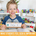 Desk Name Tags for Classroom -25 Student Name Plates for Classroom Kindergarten, Preschool, 1st, 2nd & 3rd Grade, 9x3 Teacher Nameplates for Student Desks & Cubbies, Smiley Nametags