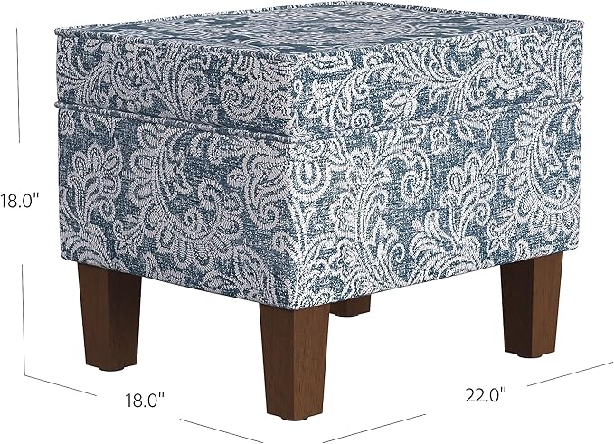Spatial Order Home Decor | Dinah Collection Modern Storage Ottoman | Ottoman with Storage for Living Room & Bedroom(Blue Denim Jacobean Print)