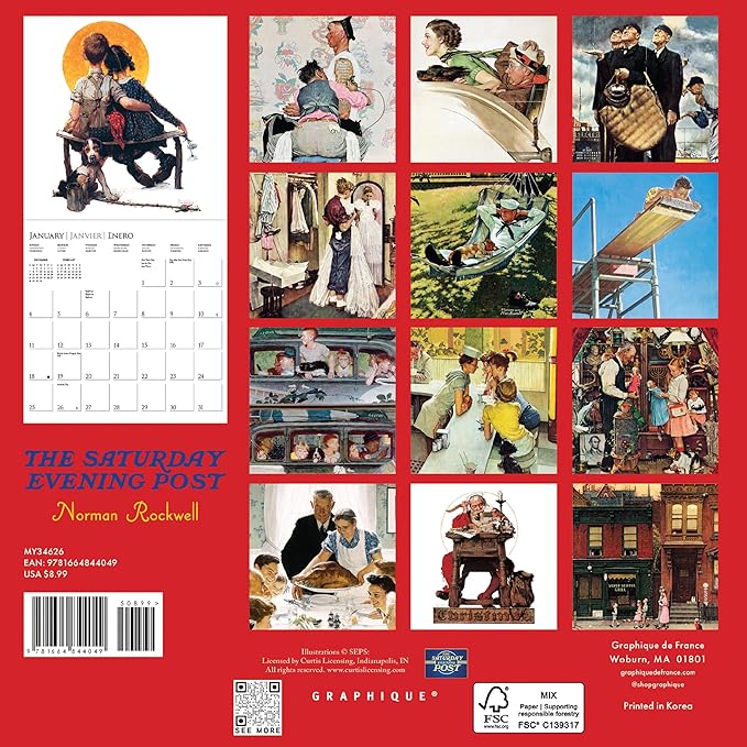 Graphique 2026 Saturday Evening Post Mini Wall Calendar | 7” x 7” | Thick Paper | Home & Office Organizer | Large Monthly Grid | 3 Languages & Marked Holidays | 4 Month Preview Page for 2027