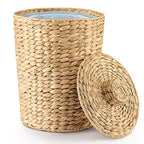 Tidita 4 Gallons Wicker Waste Basket - Water Hyacinth Bathroom Garbage Can with a Lid - Bathroom Trash Can Boho Style - Wicker Trash Can with Lid for Household, Kitchen - Removable Liner, Iron Frame