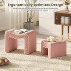 ZYKZYK Ottoman Set of 2, Plush Velvet Vanity Seats with Modern Foot Rest, Backless Stool Pair for Bedroom, Living Room & Makeup Dressing Table (2-in-1) Pink