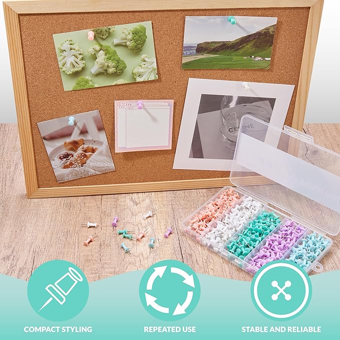 LincOficey 400pcs Push Pins, Colored Thumb Tacks for Cork Board, Bulletin Board and Foam Boards (Multicolor)