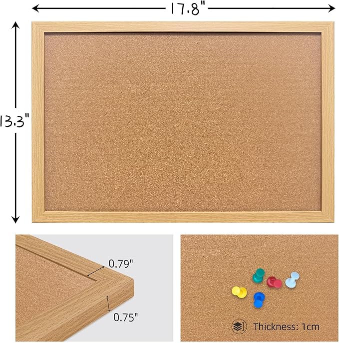 Yunihome Cork Bulletin Board, 13.3x17.8 Inches Hanging Cork Board Wooden Framed with Pins for Wall, Dorm Room, Office, Home Decor – Natural Cork & Black Frame