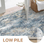 GENIMO Washable Area Rugs for Living Room, 8x10 Modern Non Slip Rugs, Low Pile Lightweight Soft Print Rug for Bedroom, Dining Room, Home Office, Washed Royal Blue