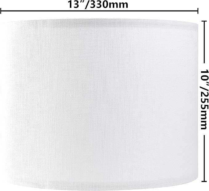 Set of 2 Pure White Linen Drum Lamp Shade 13" Top x 13" Bottom x 10" High (Spider) Contemporary Lamp Shades for Table Lamps & Bedside Lamps Replacement Lampshade - GO&SO - Assembly is Required