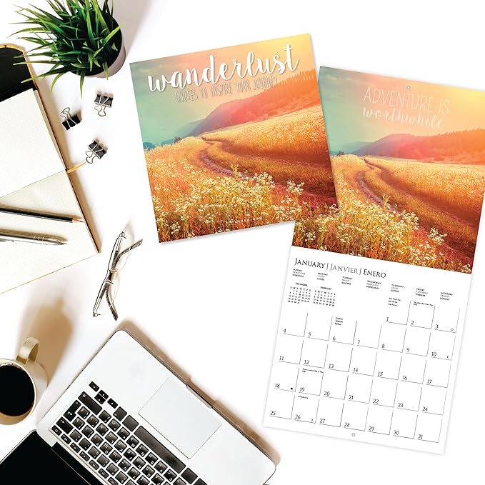 Graphique 2026 Wanderlust Wall Calendar | 12” x 12” | Thick Paper | Home & Office Organizer | Large Monthly Grid | 3 Languages & Marked Holidays | 4 Month Preview Page for 2027