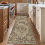 GENIMO 2'6''x7 Runner Rugs for Hallway, Machine Washable Non Slip Vintage Rugs, Low Pile Lightweight Soft Print Rug for enrtyway, Corridor, Home Office, Kitchen, Rustic Brown