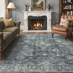 GENIMO 8x10 Area Rugs for Living Room, Machine Washable Non Slip Vintage Rugs, Low Pile Lightweight Chenille Print Rug for Bedroom, Dining Room, Home Office, Ashen Taupe