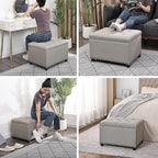 Decent Home Storage Ottoman, 24" Linen Fabric Rectangle Bench Foot Rest Stool, Fabric Footrest Ottomans with Storage, Storages Seats for Living Room, Bedroom, Office