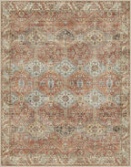 GENIMO 6x9 Area Rugs for Living Room, Machine Washable Non Slip Rugs, Low Pile Lightweight Print Rug for Bedroom, Dining Room, Home Office, Vintage Brick Red