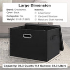 Graciadeco Large 17" 36 Quart Collapsible Stackable Storage Bins with Lids, 1 Pack Black Foldable Fabric Closet Storage Boxes with Lids, 4 Handles Heavy-duty Linen Cube Baskets for Bedroom