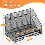 OrgMate Desk File Folder Holder Organizer-5 Vertical Compartments Racks and Paper Letter Tray,Mesh Magazine File Holder Sorter,Desktop Accessories & Workspace Organizers for Home,Office,School-Black