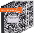 EPI 6 Pack College Ruled Composition Notebook Black - 200 Pages (100 Sheets), 9-3/4 x 7-½ - Classroom Back to School Supplies, Heavy Duty, Durable Hardcover Office Notebooks, Sewn