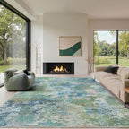 GENIMO Washable Rugs 9x12 Area Rugs for Living Room Bedroom, Modern Lightweight Rug Ultra Soft Indoor Area Rugs 9x12 for Dining Room, Low Pile Carpet with Non Slip Backing, Blue Green