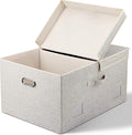 Graciadeco 75 Quart Extra Large Decorative Collapsible Storage Bins with Lids, 1 Pack Beige Stackable Boxes