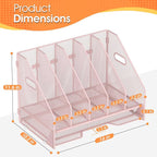 OrgMate Desk File Folder Holder Organizer-5 Vertical Compartments Racks and Paper Letter Tray,Mesh Magazine File Holder Sorter,Desktop Accessories & Workspace Organizers for Home,Office,School-Pink