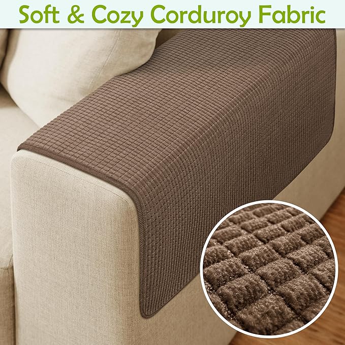 Couch Arm Covers, Sofa Arm Covers, Waterproof Armrest Cover for Sofas, Armchair, Loveseat, Non-Slip Recliner Arm Cover, Sofas Headrest Cover, Arm Chair Covers Set of 2 (Chocolate, 24"×20")