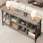 GarveeHome 8 Cube Storage Organizer Bookshelf, Farmhouse Horizontal Bookcase, 62 Inch Wood Storage Bookcase for Entryway, Long Low Bookshelves for Living Room (Grey, 8 Cube Metal)