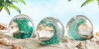 EUSTUMA Hand Blown Glass Figurines Ball Ocean Waves,Office Paperweight Glass for Desk,Home Decor Collectible,Aquarium Decor,Office Decor Ocean Lovers