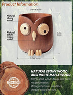 WODTILIFE Cute Owl Pen Holder for desk and walnut Phone Stand, Fun ebony pencil holder, magnetic rotating eyes, Single solid wood hollow design, for Office accessories School Home and Holiday Gifts.