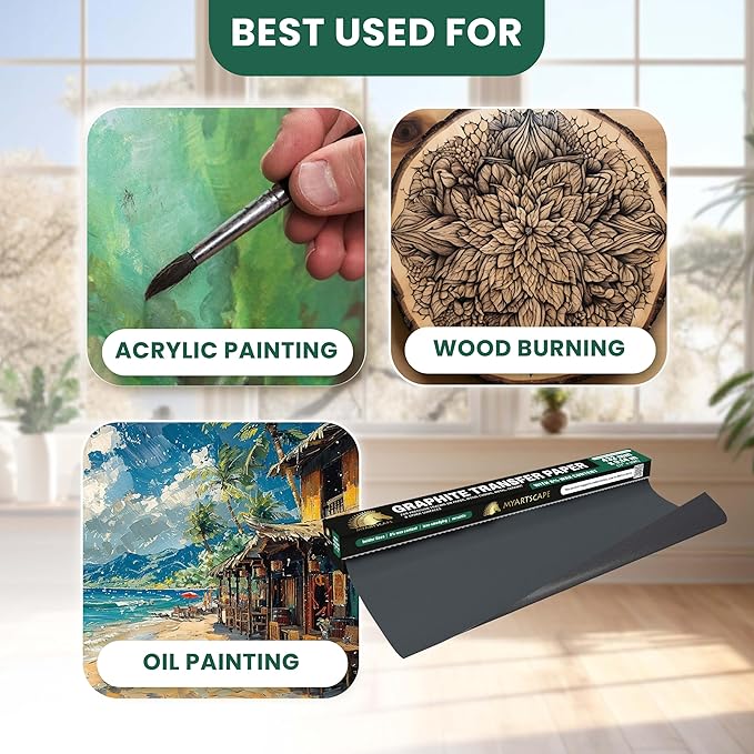 MyArtscape Graphite Transfer Paper Roll 17" x 30ft – Black Carbon Wax Paper for Precise Drawing & Tracing