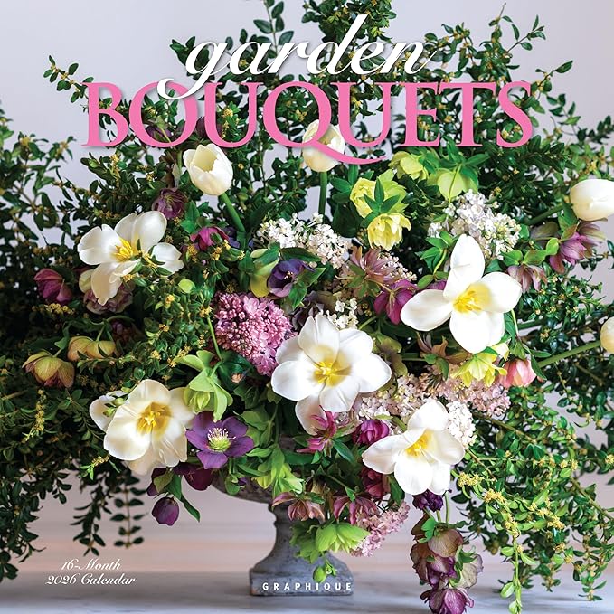 Graphique 2026 Garden Bouquets Mini Wall Calendar | 7” x 7” | Thick Paper | Home & Office Organizer | Large Monthly Grid | 3 Languages & Marked Holidays | 4 Month Preview Page for 2027