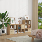 furtble Bookshelf with Storage Bins, 8-Cube Storage Organizer, Modern Wood Open Bookcase, Multifunctional Display Shelf for Living Room, Bedroom, Home Office, Oak