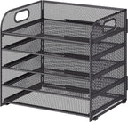 Cawukege 5 Tier Paper Organizer with Handle, Metal Mesh Desk Organizer File Folder Paper Letter Tray Desktop Document Sorter for Classroom, School, Office Accessories Organization and Storage - Grey