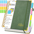 Spiral Notebook Journal with Removable Dividers Tabs, 300 Pages Hardcover Leather 5 Subject College Ruled Notebook, 8"x10" Large B5 Lined Journal for Women Men, Spiral Notebooks for Work School, Green