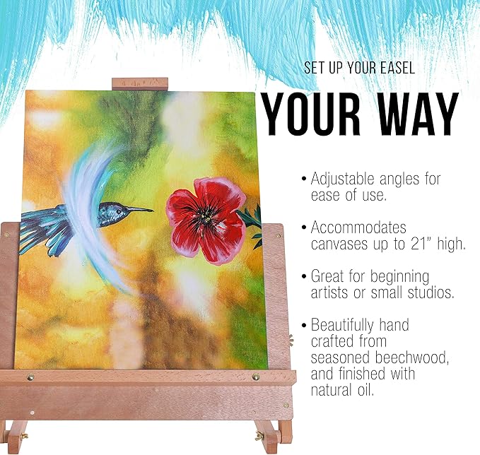U.S. Art Supply Cancun Solid Wooden Tabletop Easel - Artist Studio Desktop Drawing Table, Portable Drafting Table, Adjustable Art Board, Tabletop Easel for Painting, Holds Up to 23" Canvas, Beechwood