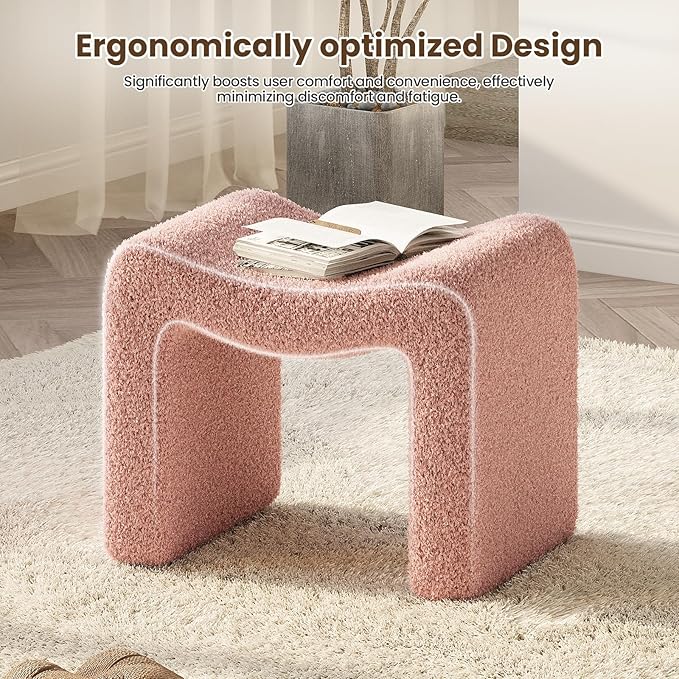 ZYKZYK Ottoman Vanity Seat, Plush Velvet Backless Stool and Small Foot Rest, Modern Accent Seating for Bedroom, Makeup Table or Living Room, Pink