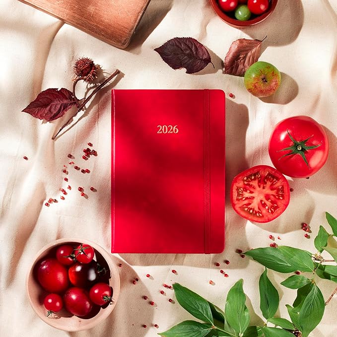 Wykeham's Executive 2026 Daily Journal Planner – US Public Holidays & Format – Customization Available (Crimson, 8.5"×5.5")