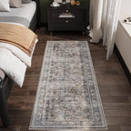 Runner Rug Hallway Runner Rug Washable Kitchen Runner Rugs with Rubber Backing 2'6''x8' 100% Polyester Vintage Rug for Entryway Indoor, Kitchen, Laundry, Bedroom (Grey and Brown)